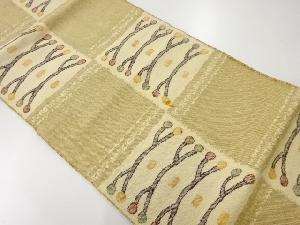 リサイクル　手織り真綿紬市松に抽象模様織出し名古屋帯